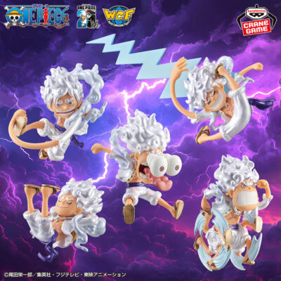 Set 5 World Collectable Figure One Piece Monkey D.Luffy Gear 5 SPECIAL Metallic Color. (INDIVISIBLE)